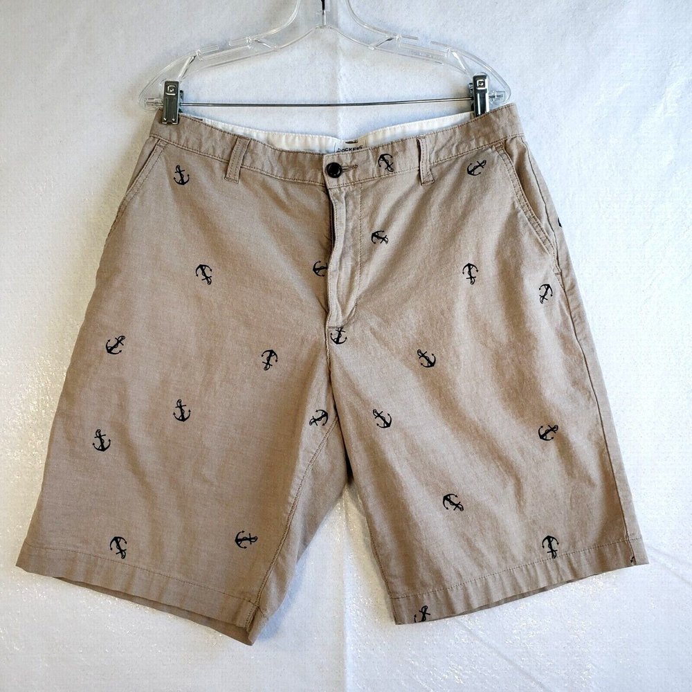 Dockers Shorts Mens W33 Beige with Ship Anchor All Over Print Levi Strauss & Co